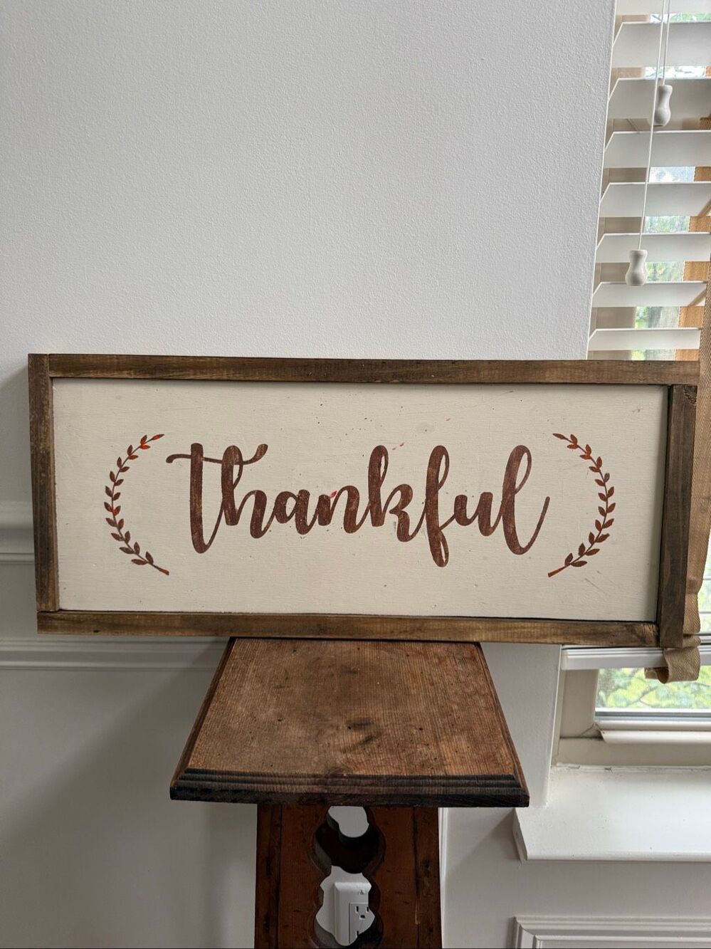 Thanksgiving Rustic Primitive Thankful Wood Sign 25” x 10.5”
